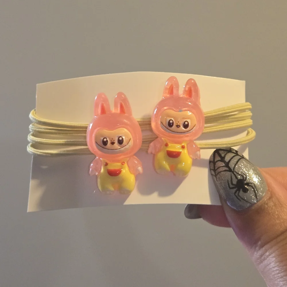 Cute Bunny Labubu Charm Hair Ties Set
